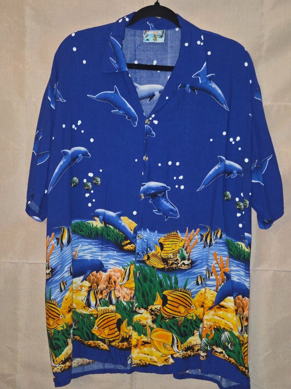 Just Cruising Hawaiian Aloha Shirt - Blue Dolphin & Coral Reef Undersea Print